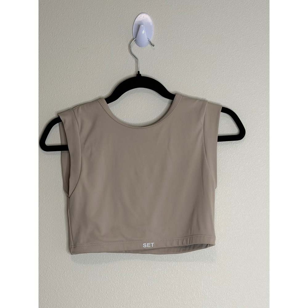 Set Active Women's Sportbody Crop Top Taupe Brown Open Back M